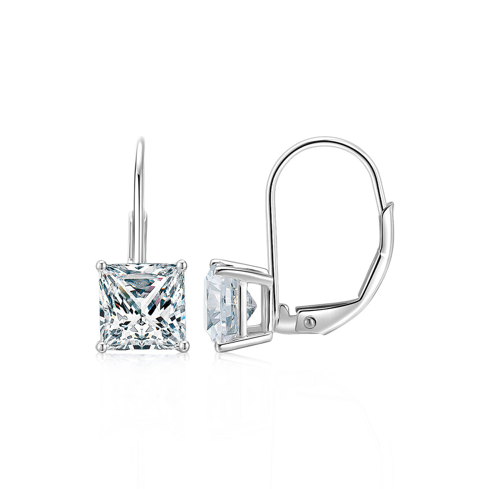 Princess Cut drop earrings with 2 carats* of diamond simulants in 10 carat white gold