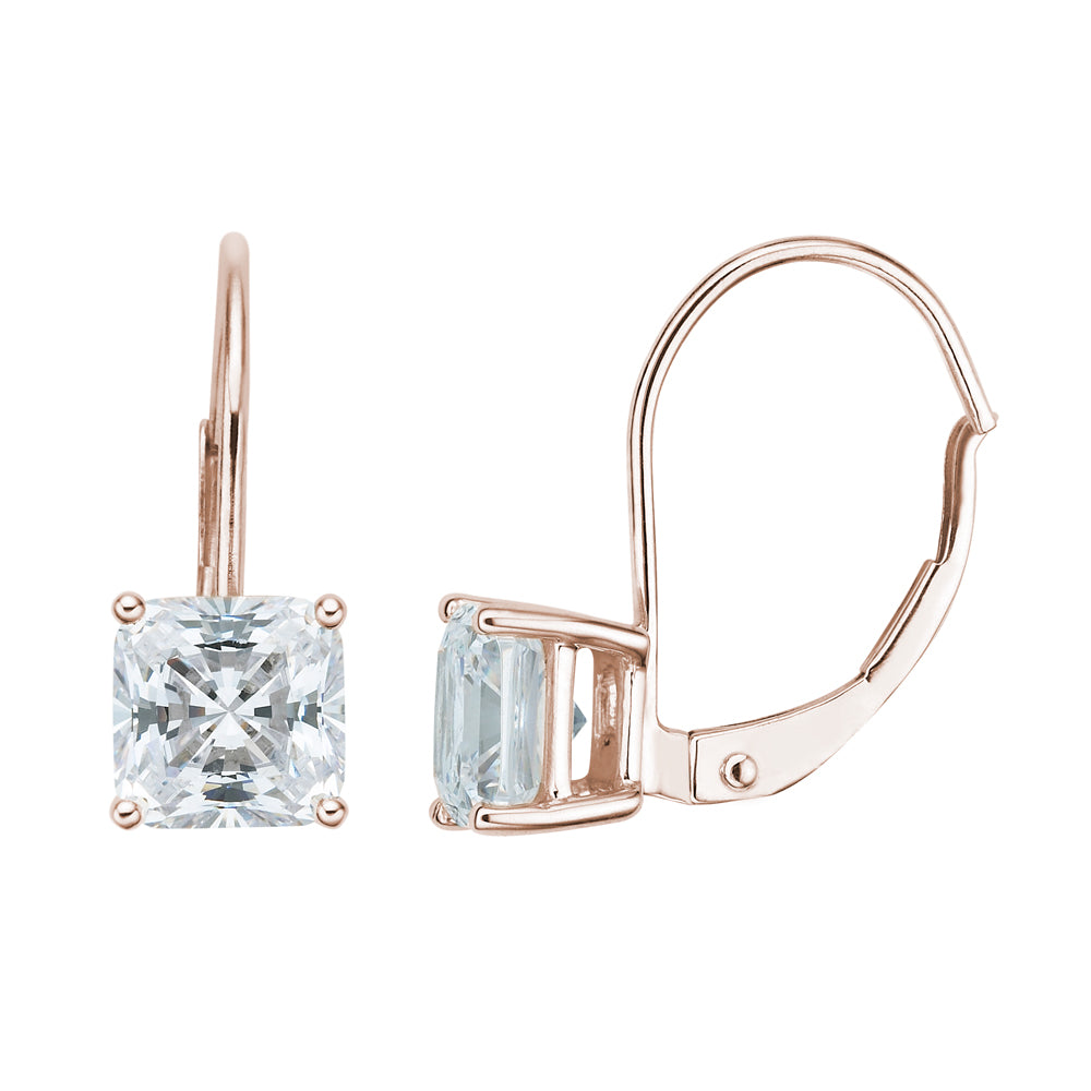 Princess Cut drop earrings with 2 carats* of diamond simulants in 10 carat rose gold