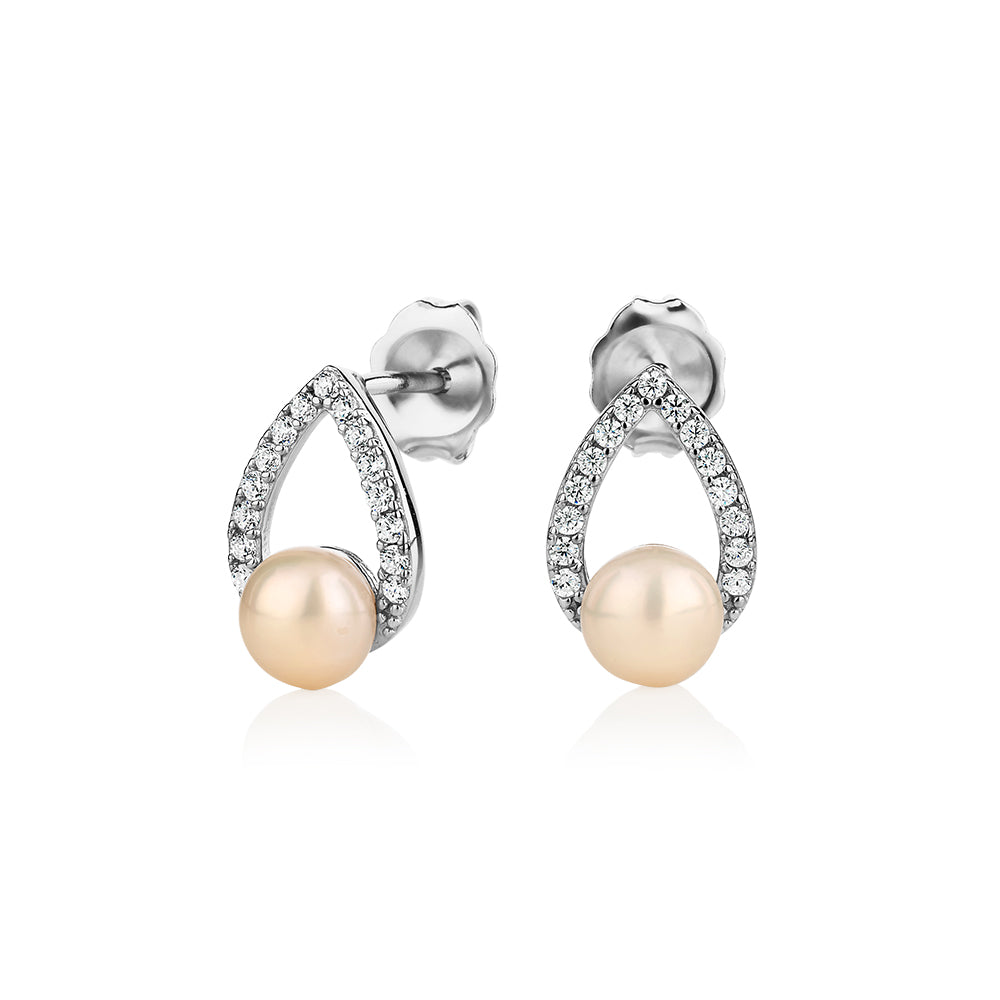 Cultured freshwater pearl stud earrings in sterling silver