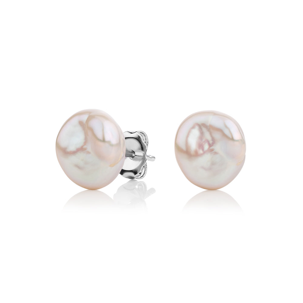 Cultured freshwater baroque pearl 9mm stud earrings in sterling silver