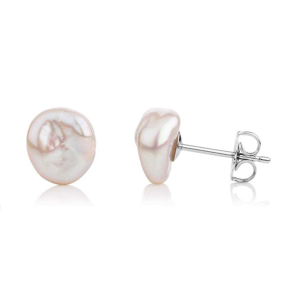 Cultured freshwater baroque pearl 9mm stud earrings in sterling silver