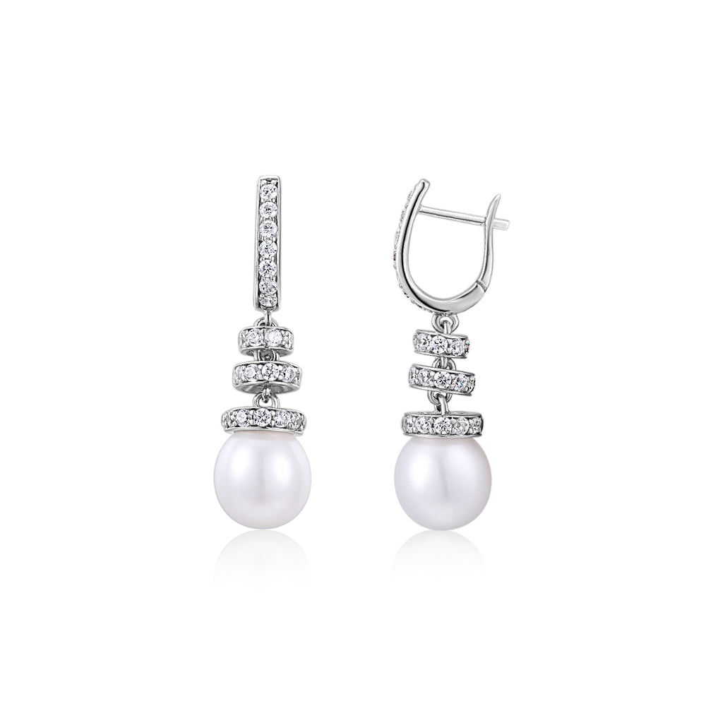 Cultured freshwater pearl drop earrings in sterling silver