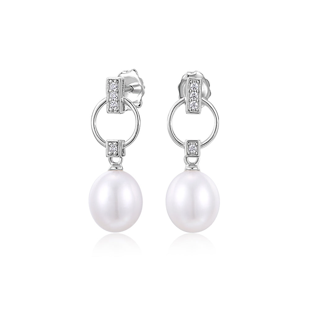 Cultured freshwater pearl drop earrings in sterling silver