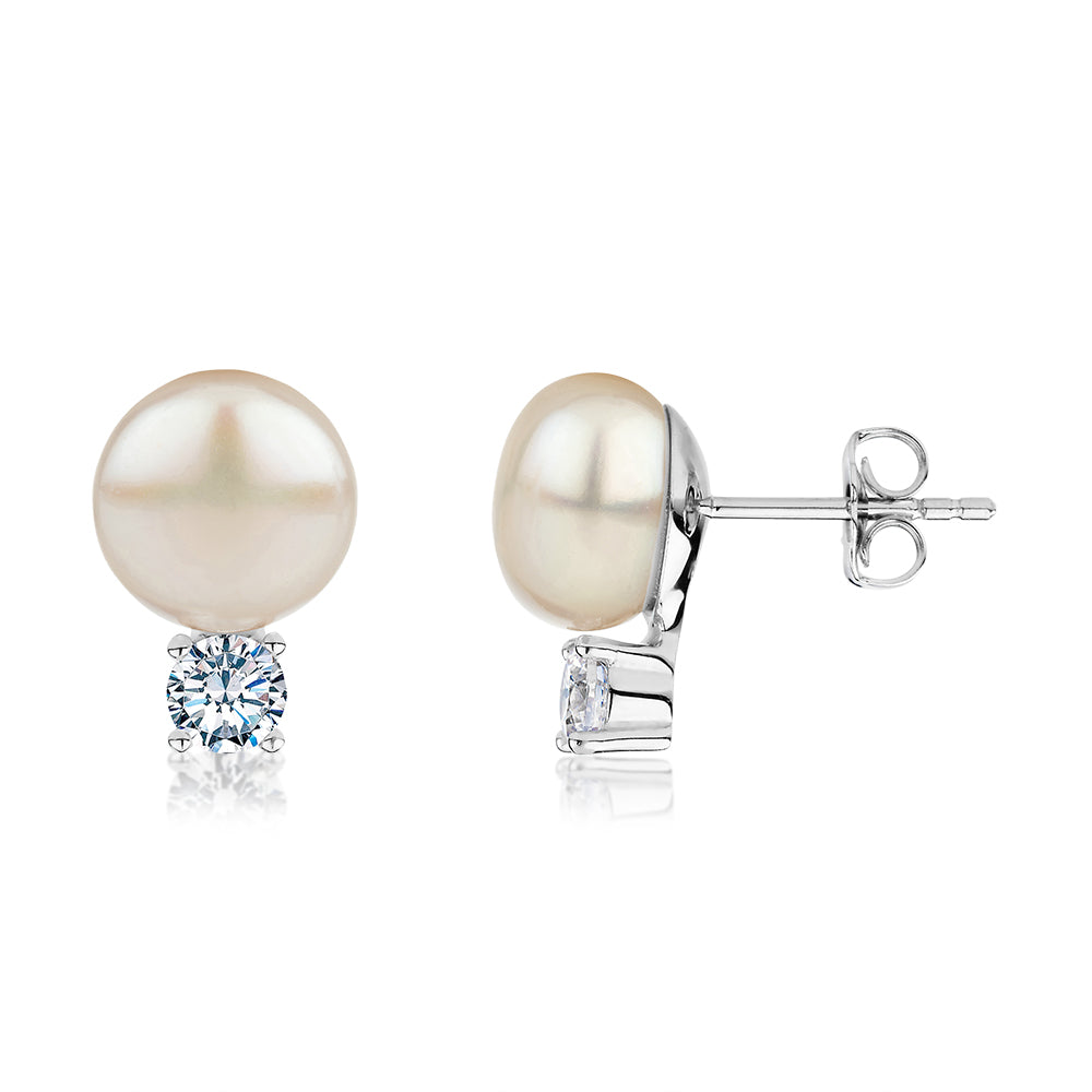 Cultured freshwater pearl stud earrings in sterling silver