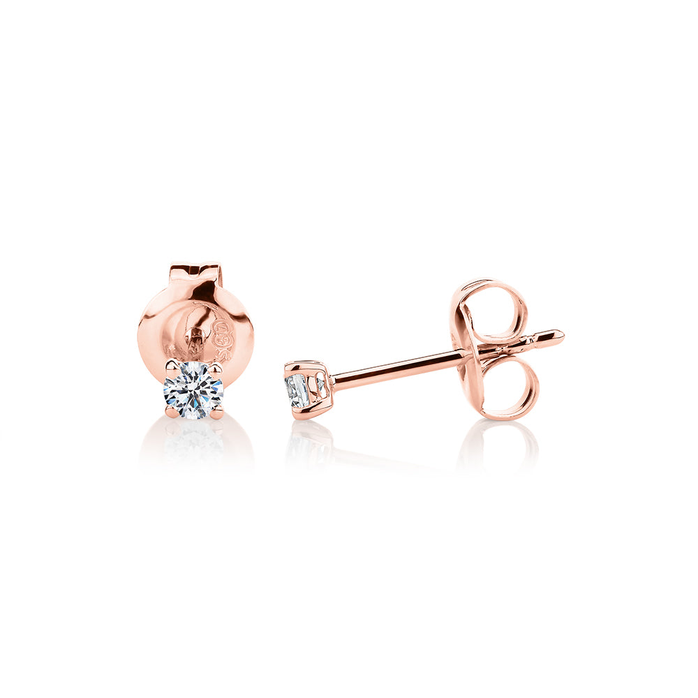Round Brilliant stud earrings with 0.15 carats* of diamond simulants in 10 carat rose gold