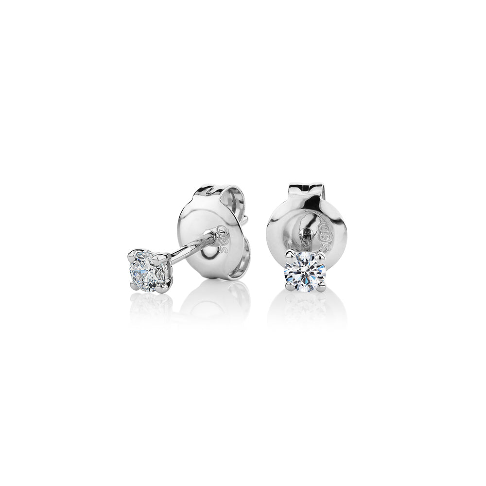Round Brilliant stud earrings with 0.15 carats* of diamond simulants in 10 carat white gold
