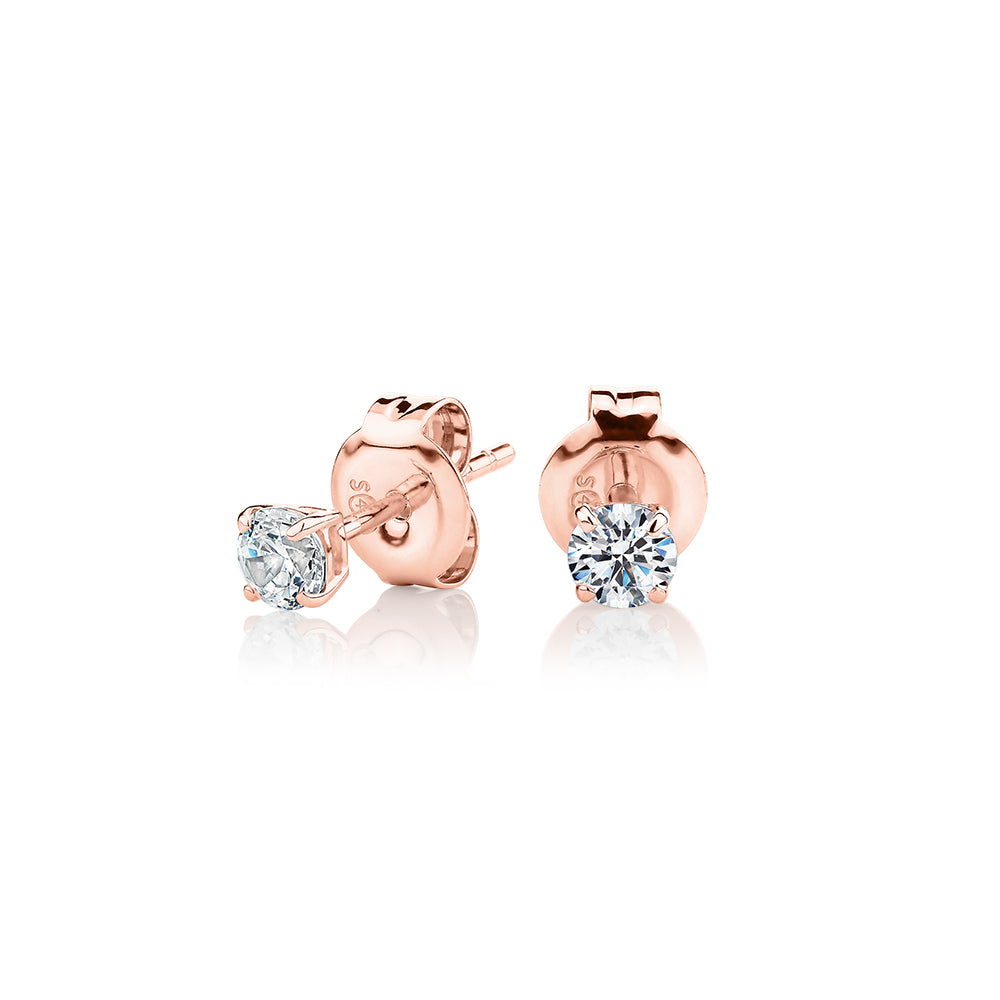 Round Brilliant stud earrings with 0.25 carats* of diamond simulants in 10 carat rose gold
