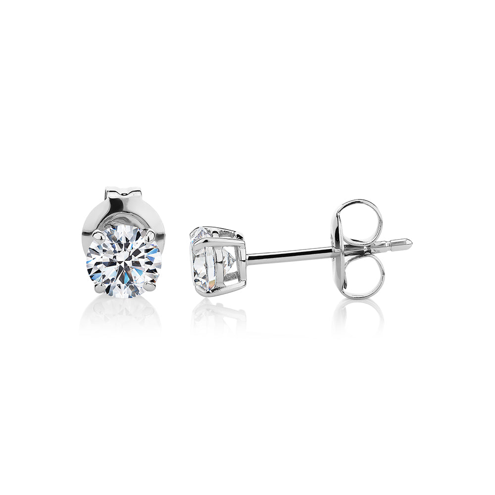 Round Brilliant stud earrings with 0.75 carats* of diamond simulants in 10 carat white gold