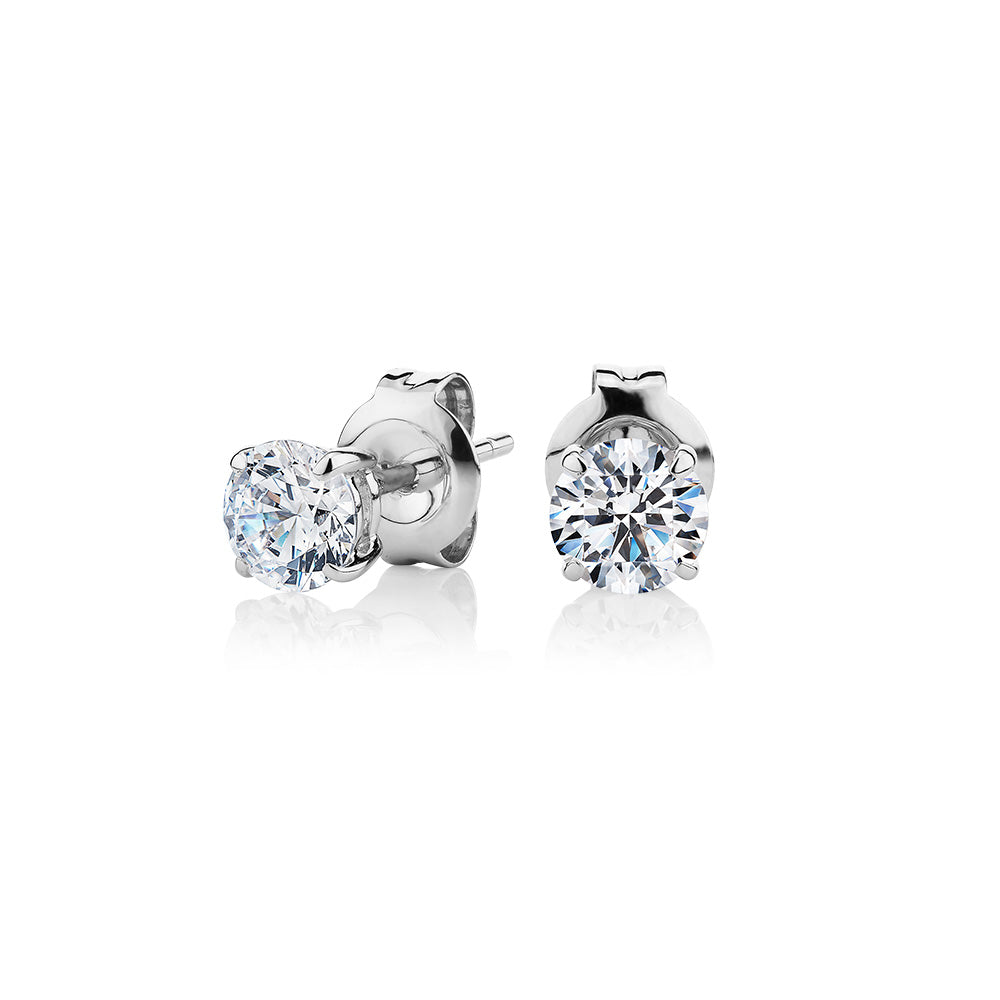 Round Brilliant stud earrings with carat* of diamond simulants in 10 carat white gold