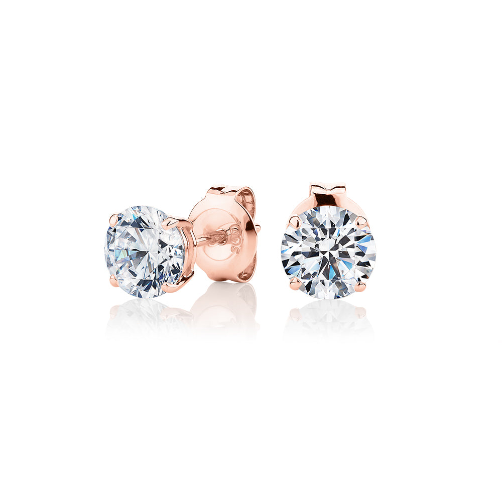 Round Brilliant stud earrings with 1.5 carats* of diamond simulants in 10 carat rose gold