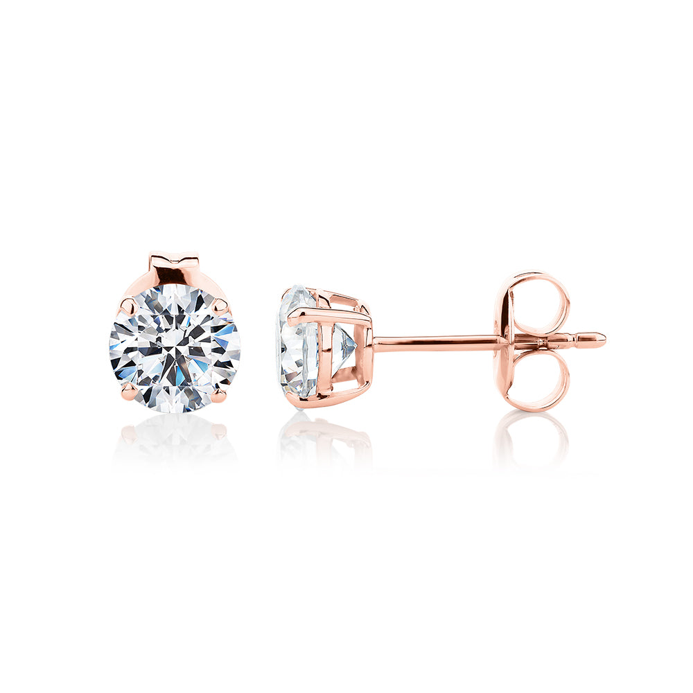 Round Brilliant stud earrings with 1.5 carats* of diamond simulants in 10 carat rose gold