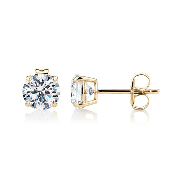 Round Brilliant stud earrings with 2 carats* of diamond simulants in 10 carat yellow gold secondary view