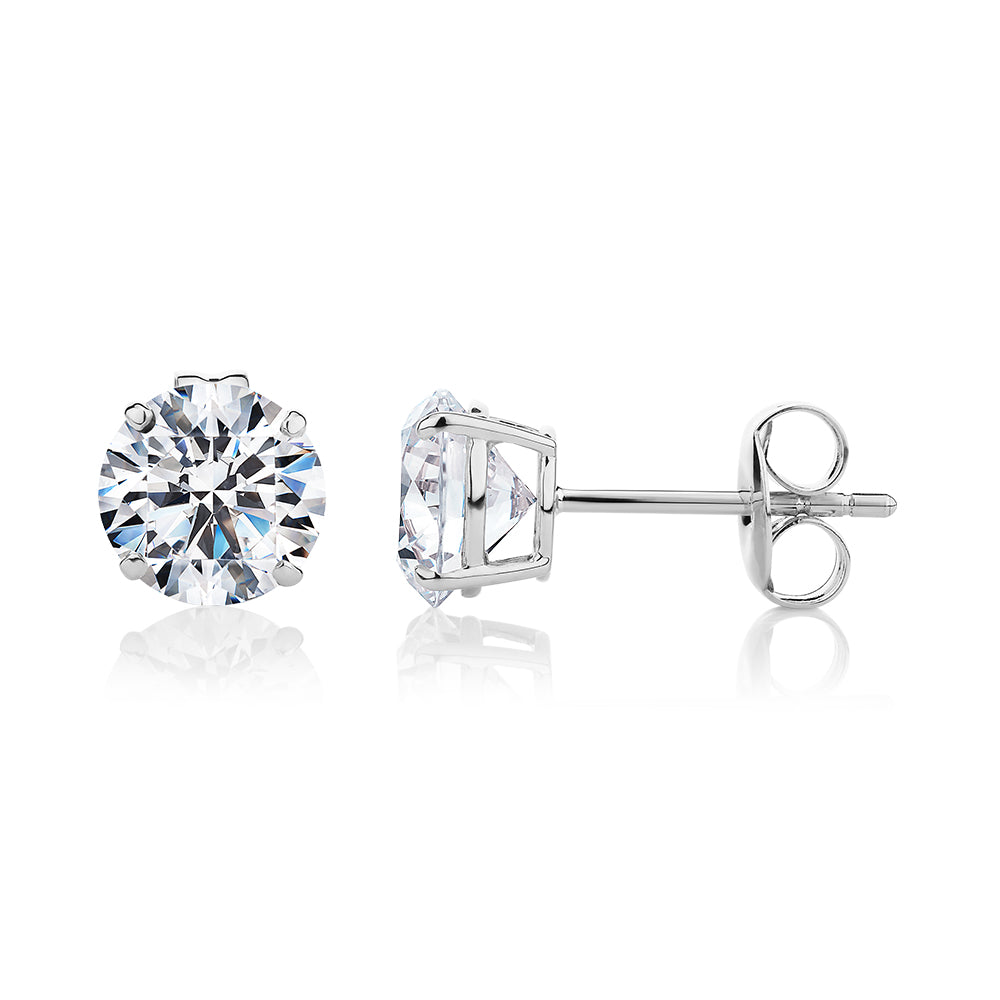 Round Brilliant stud earrings with 2.5 carats* of diamond simulants in 10 carat white gold