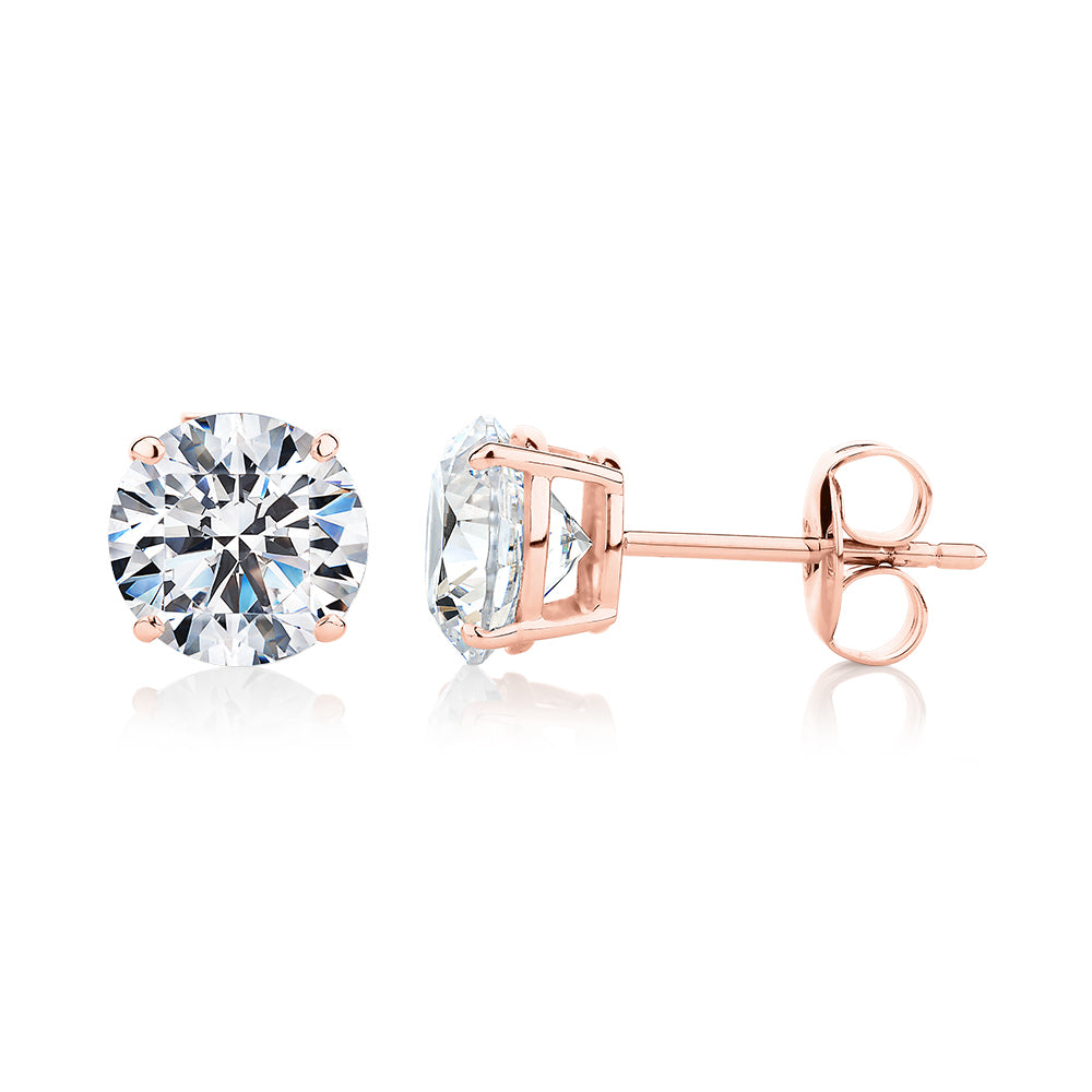 Round Brilliant stud earrings with 3 carats* of diamond simulants in 10 carat rose gold