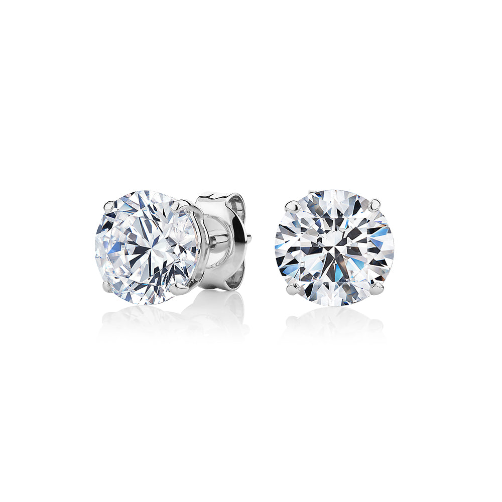 Round Brilliant stud earrings with 3 carats* of diamond simulants in 10 carat white gold