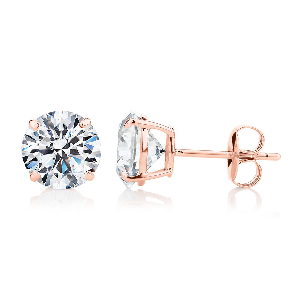 Round Brilliant stud earrings with 4 carats* of diamond simulants in 10 carat rose gold