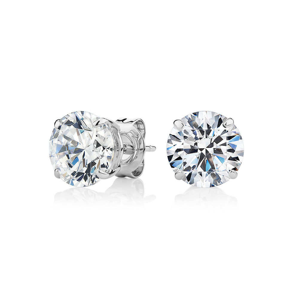 Round Brilliant stud earrings with 4 carats* of diamond simulants in 10 carat white gold