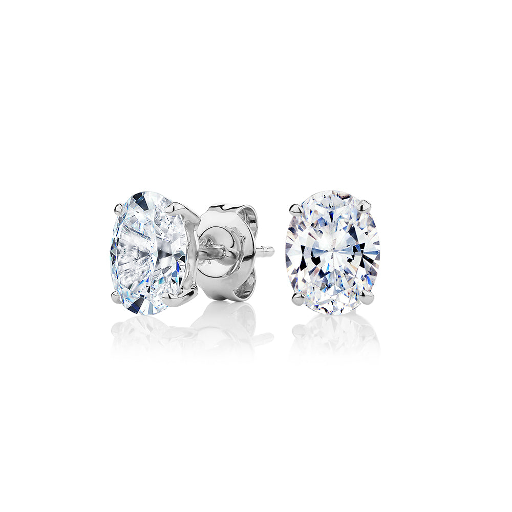Oval stud earrings with 2 carats* of diamond simulants in 10 carat white gold