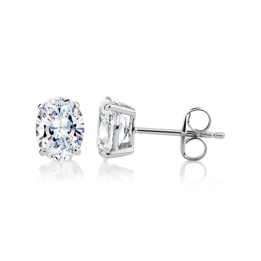 Oval stud earrings with 2 carats* of diamond simulants in 10 carat white gold