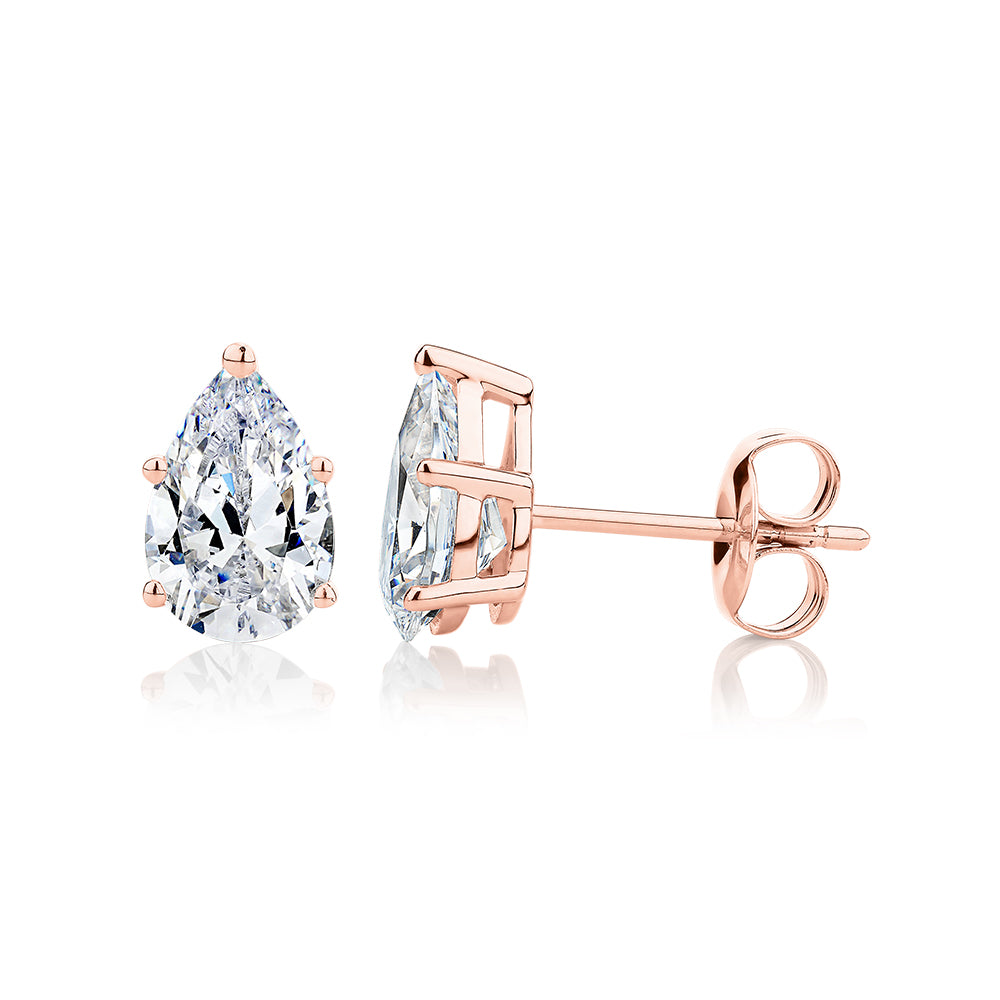 Pear stud earrings with 2 carats* of diamond simulants in 10 carat rose gold