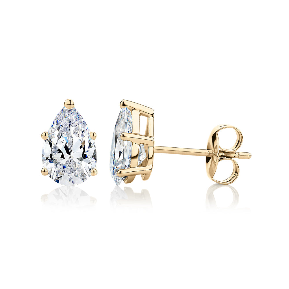 Pear stud earrings with 2 carats* of diamond simulants in 10 carat yellow gold