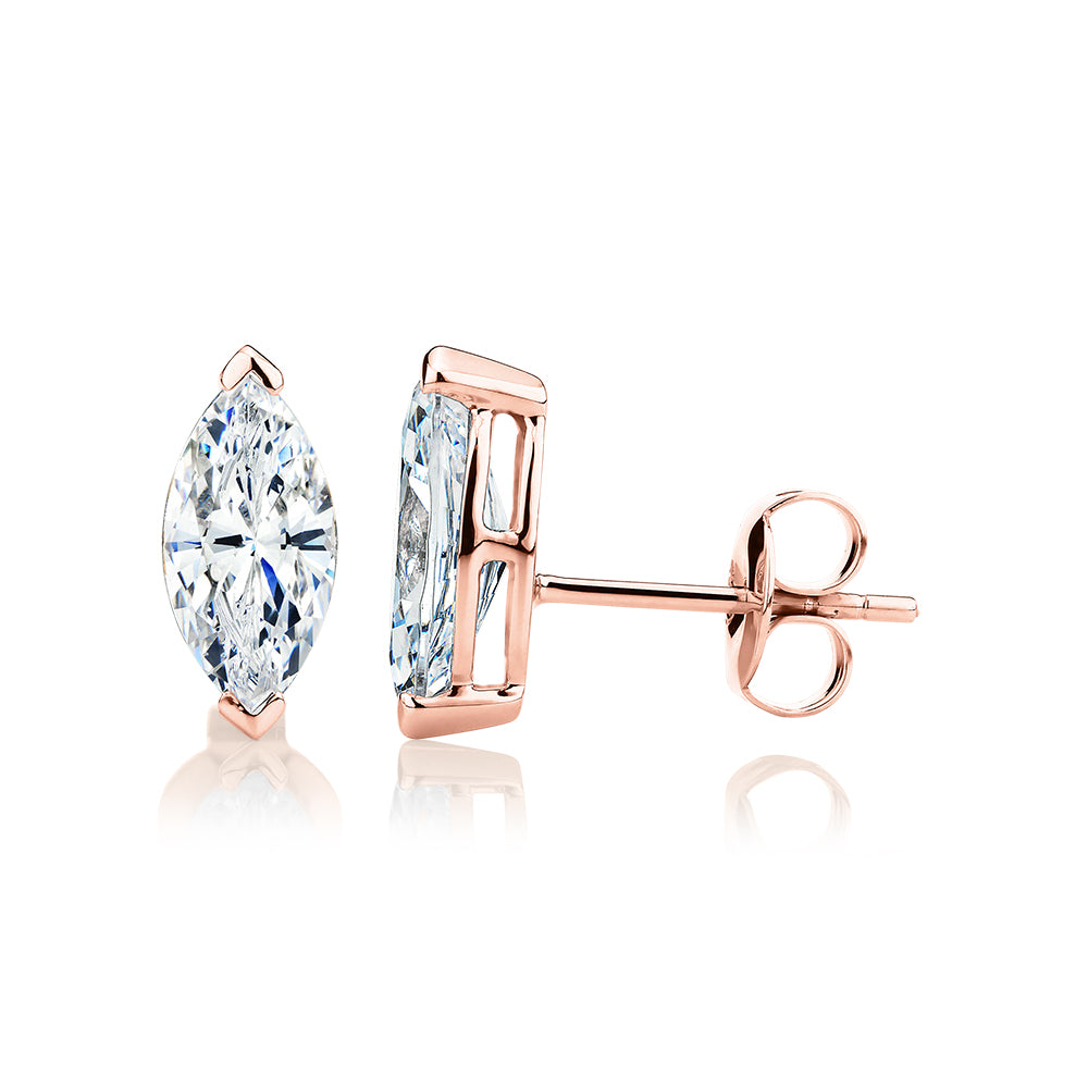 Marquise stud earrings with 2 carats* of diamond simulants in 10 carat rose gold
