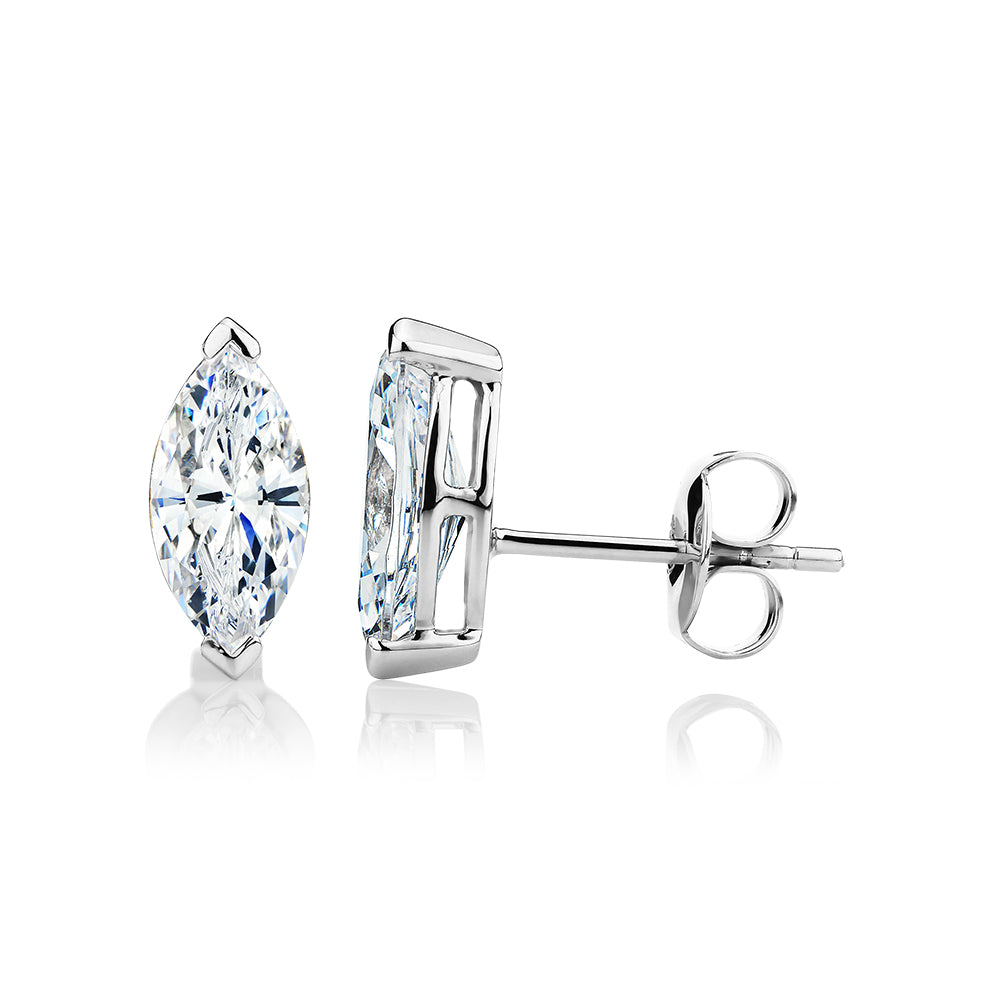 Marquise stud earrings with 2 carats* of diamond simulants in 10 carat white gold
