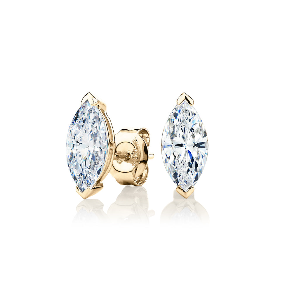 Marquise stud earrings with 2 carats* of diamond simulants in 10 carat yellow gold