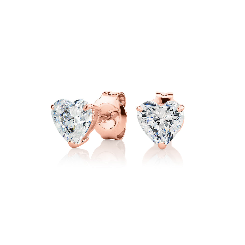 Heart stud earrings with 2 carats* of diamond simulants in 10 carat rose gold
