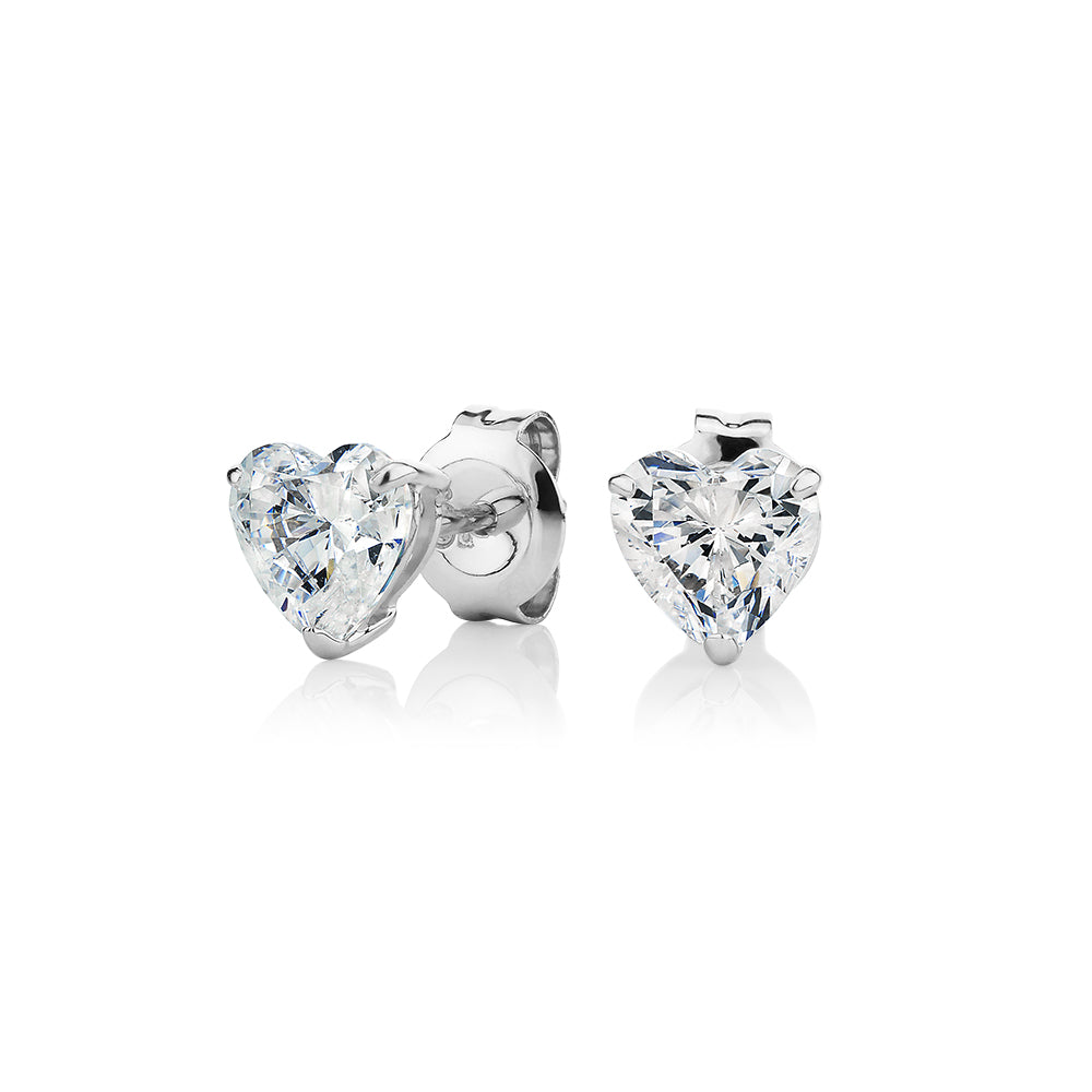 Heart stud earrings with 2 carats* of diamond simulants in 10 carat white gold