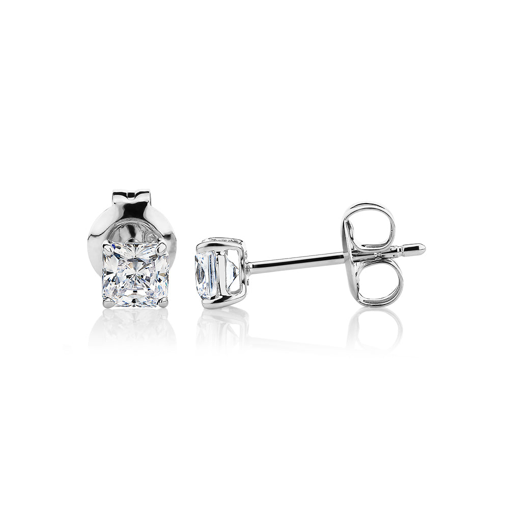 Princess Cut stud earrings with 0.5 carats* of diamond simulants in 10 carat white gold