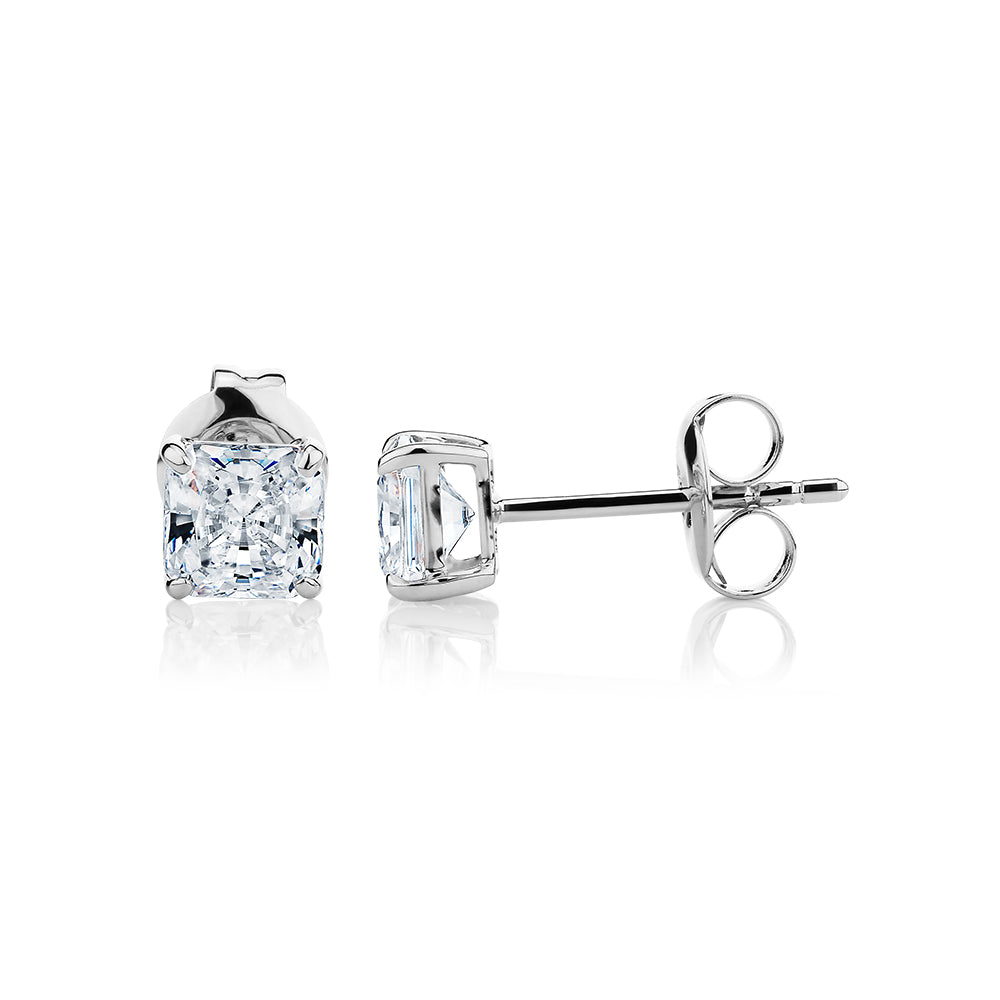 Princess Cut stud earrings with carat* of diamond simulants in