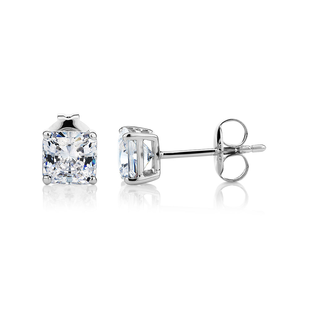 Princess Cut stud earrings with 1.5 carats* of diamond simulants in 10 carat white gold