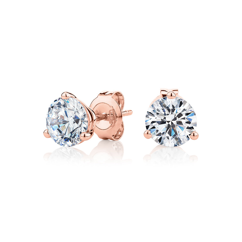 Round Brilliant stud earrings with 2.06 carats* of diamond simulants in 10 carat rose gold