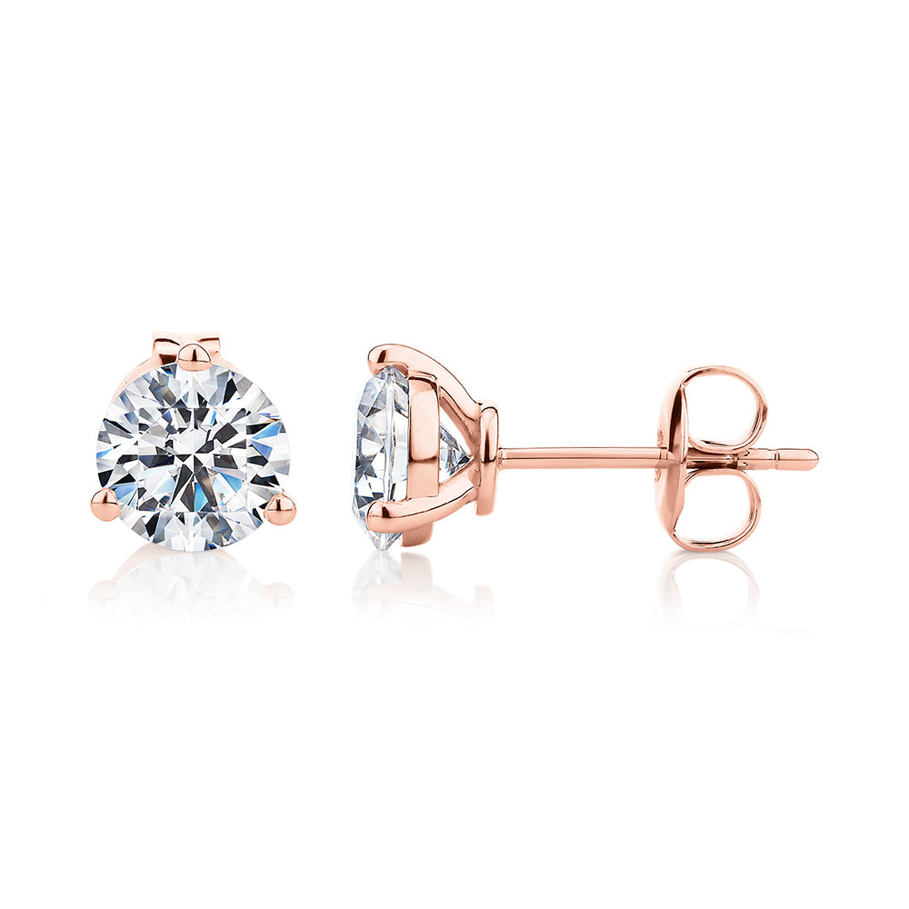 Round Brilliant stud earrings with 2.06 carats* of diamond simulants in 10 carat rose gold