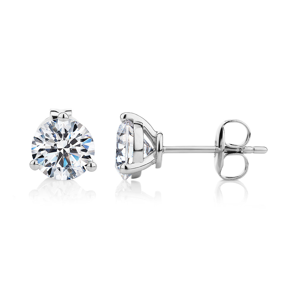 Round Brilliant stud earrings with 2.06 carats* of diamond simulants in 10 carat white gold