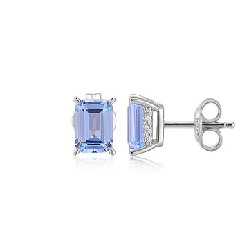 Emerald Cut stud earrings with blue topaz simulants in sterling silver secondary view