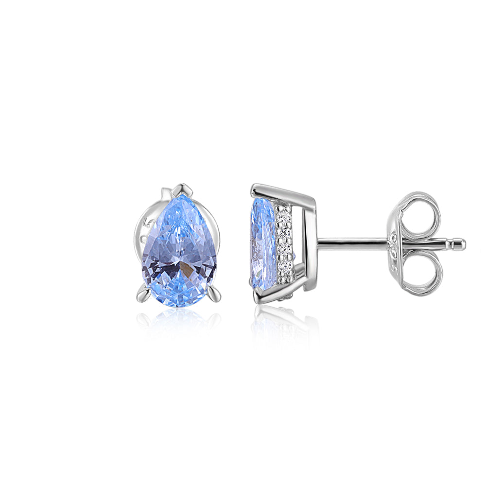 Pear stud earrings with blue topaz simulants in sterling silver