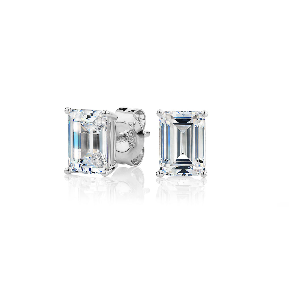 Emerald Cut stud earrings with 2 carats* of diamond simulants in 10 carat white gold