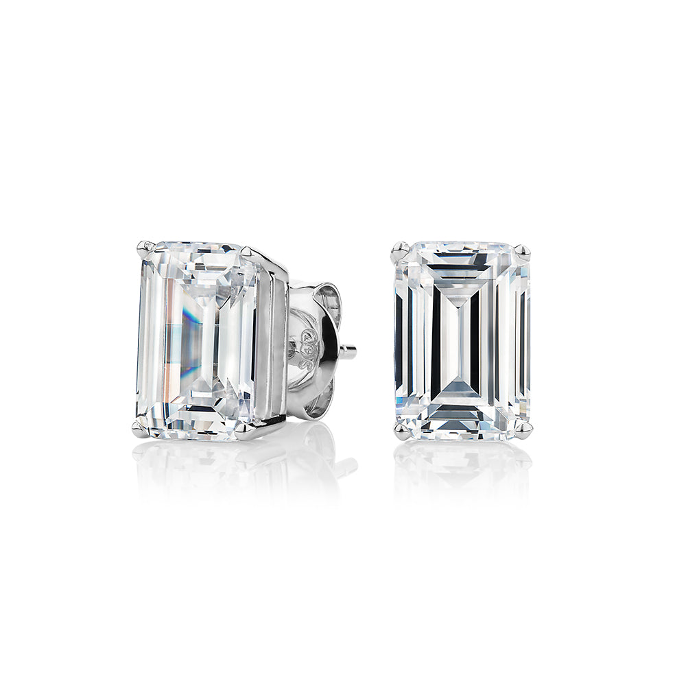 Emerald Cut stud earrings with 3 carats* of diamond simulants in 10 carat white gold