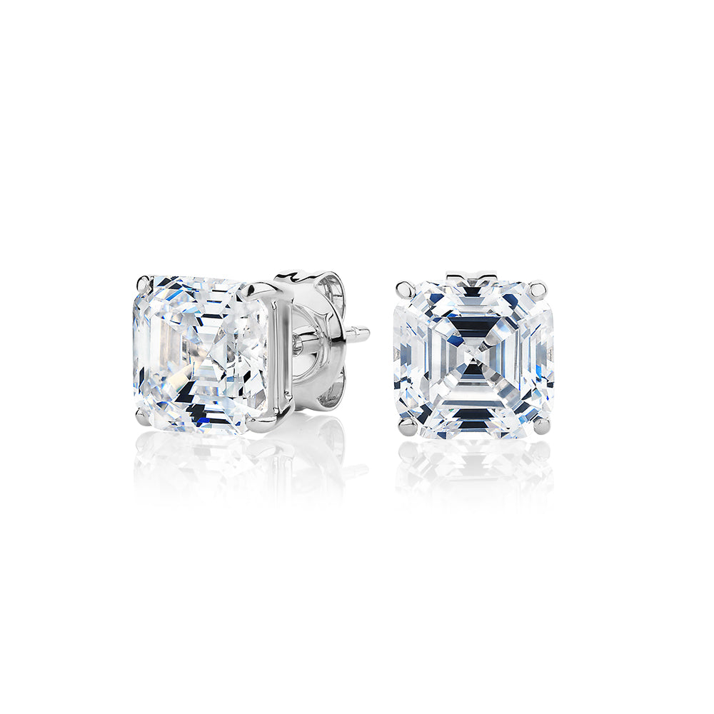 Asscher stud earrings with carats* of diamond simulants in 10