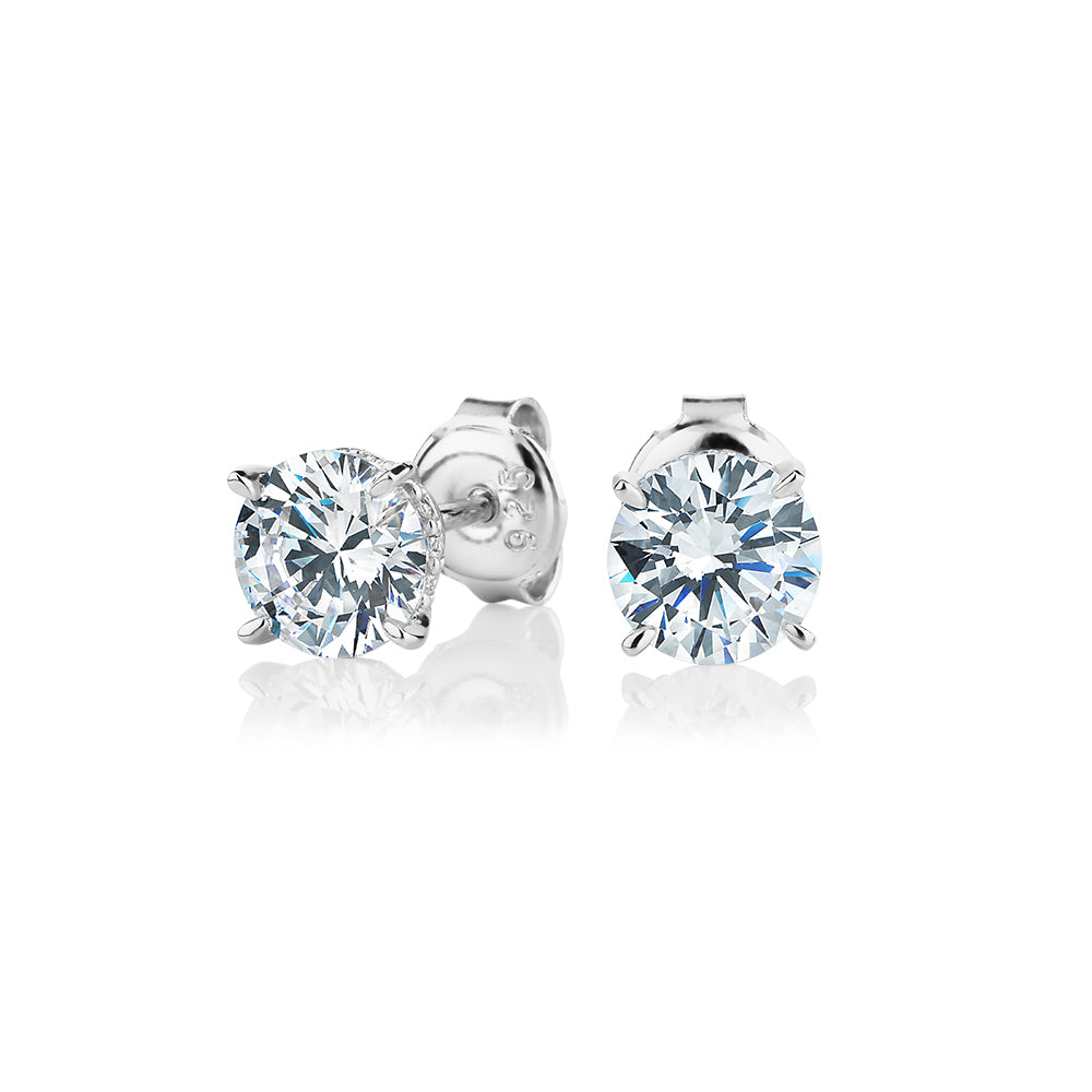 Round Brilliant stud earrings with 2.18 carats* of diamond simulants in sterling silver
