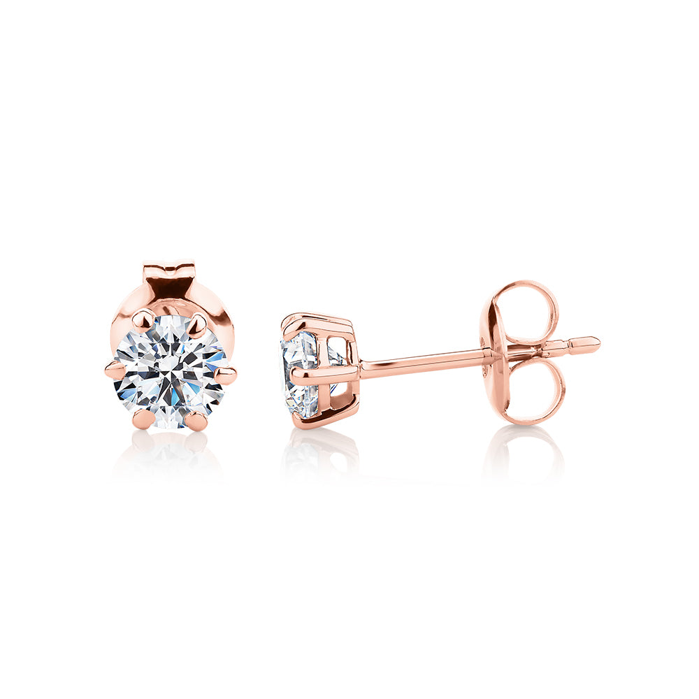 Round Brilliant stud earrings with 1 carat* of diamond simulants in 10 carat rose gold