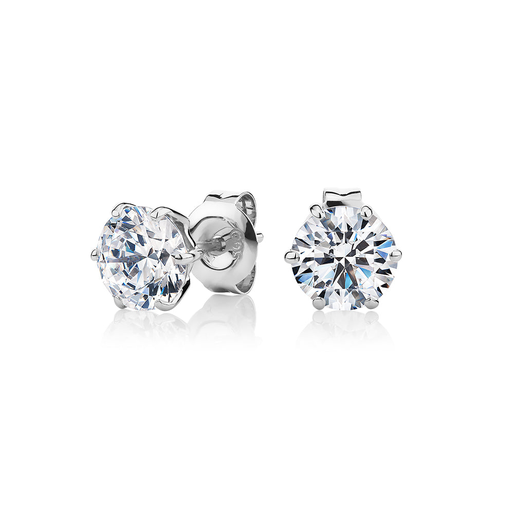 Round Brilliant stud earrings with 2 carats* of diamond simulants in 10 carat white gold