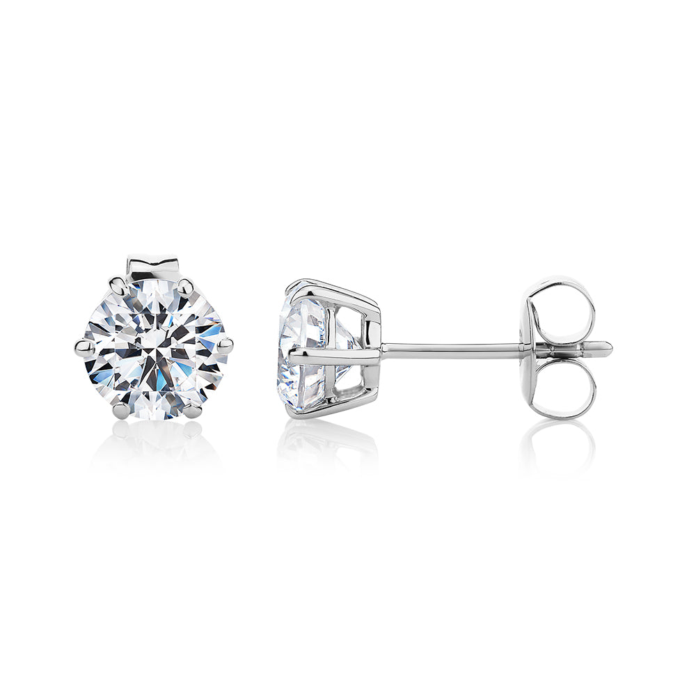 Round Brilliant stud earrings with 2 carats* of diamond simulants in 10 carat white gold