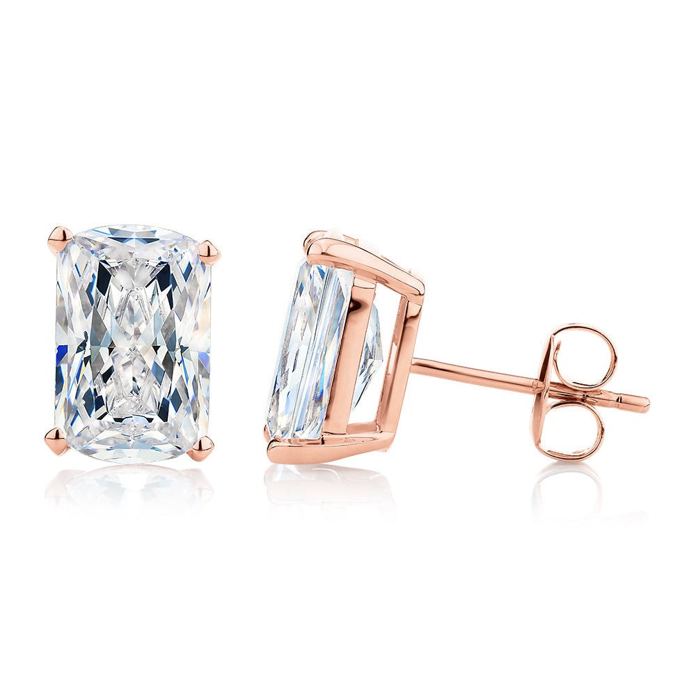 Aurora Radiant stud earrings with 6.98 carats* of diamond simulants in 10 carat rose gold