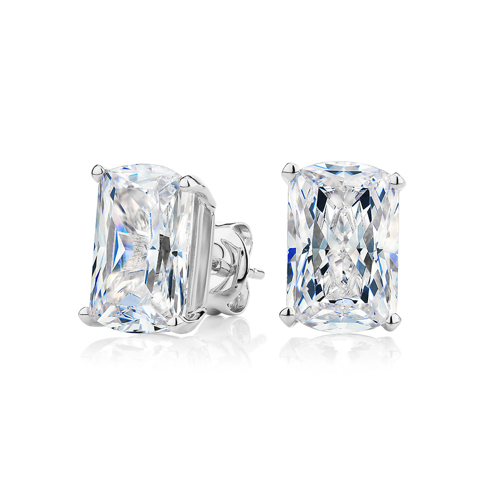 Aurora Radiant stud earrings with 6.98 carats* of diamond simulants in 10 carat white gold