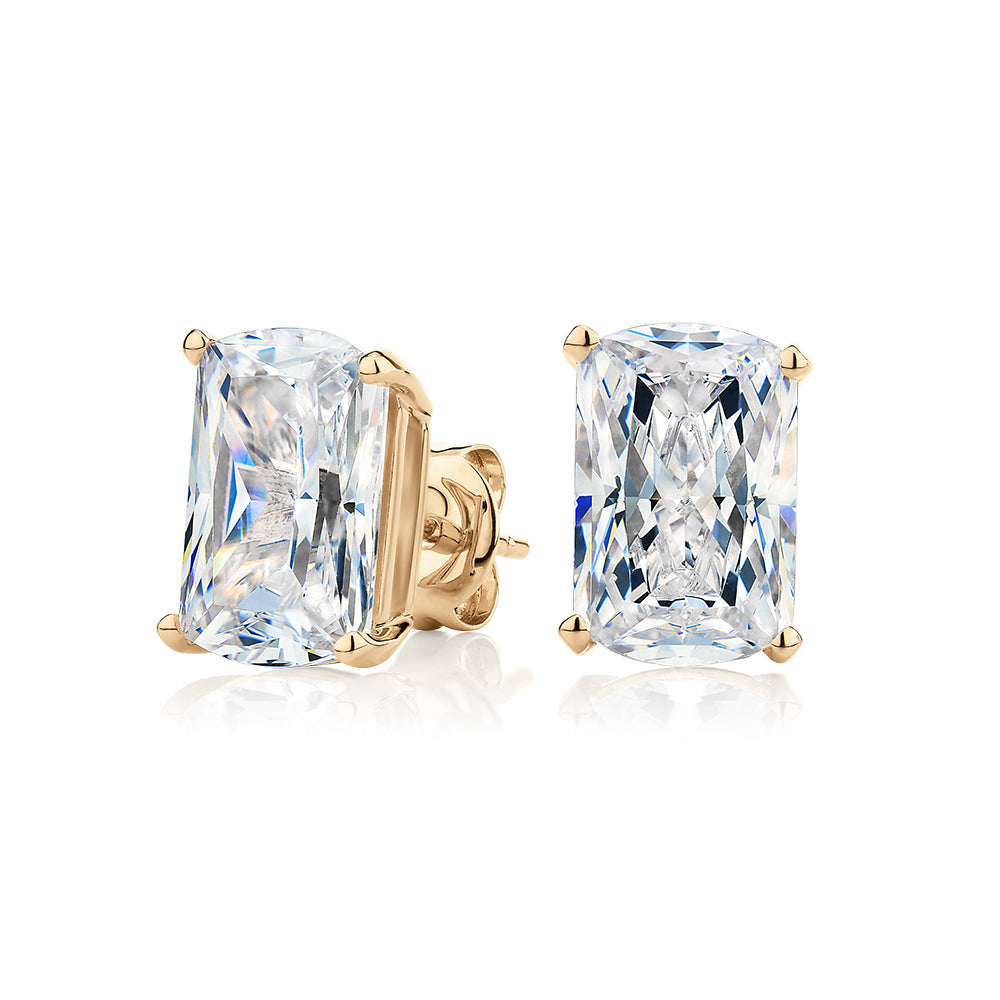 Aurora Radiant stud earrings with 6.98 carats* of diamond simulants in 10 carat yellow gold