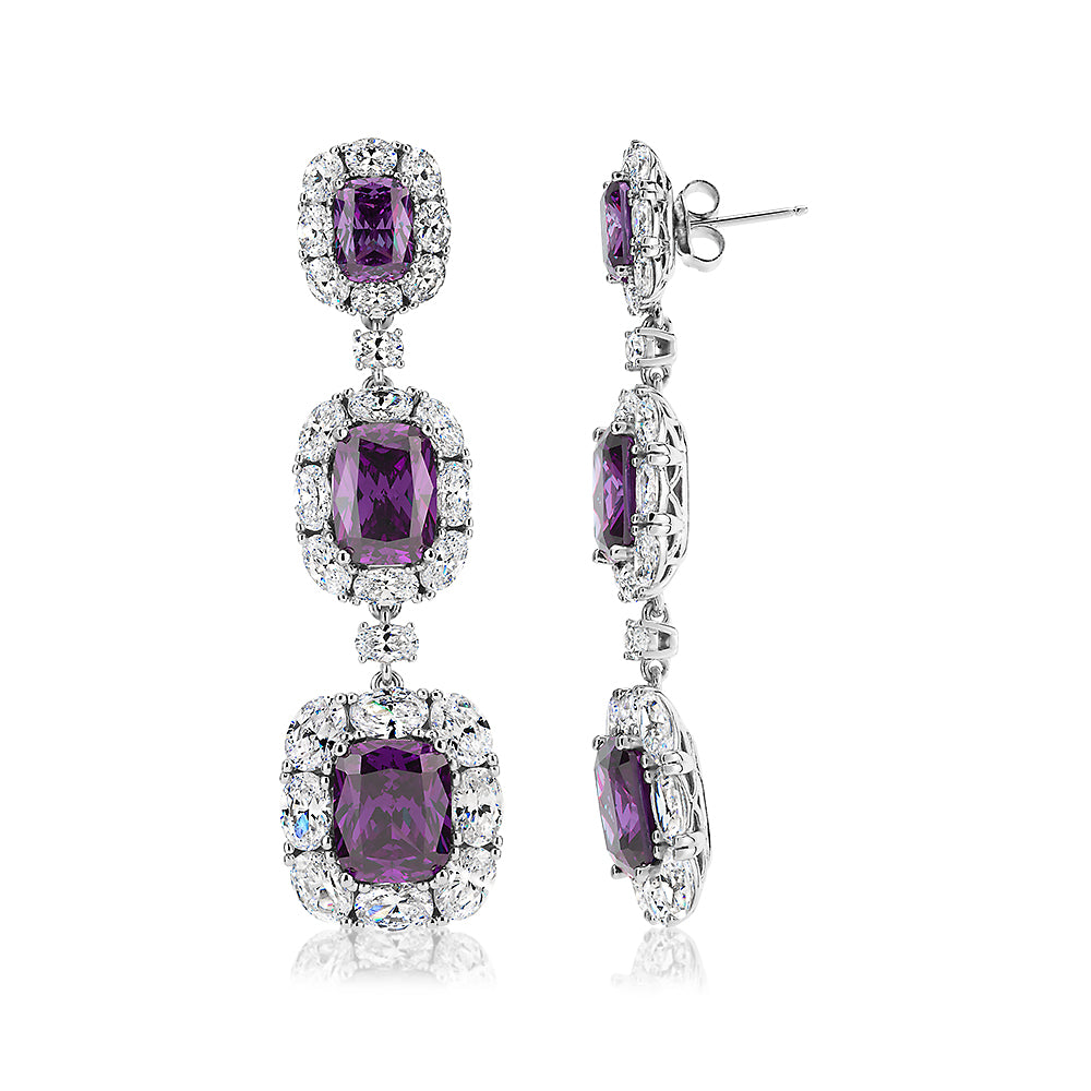 Statement earrings with amethyst simulants and 12.46 carats* of diamond simulants in sterling silver