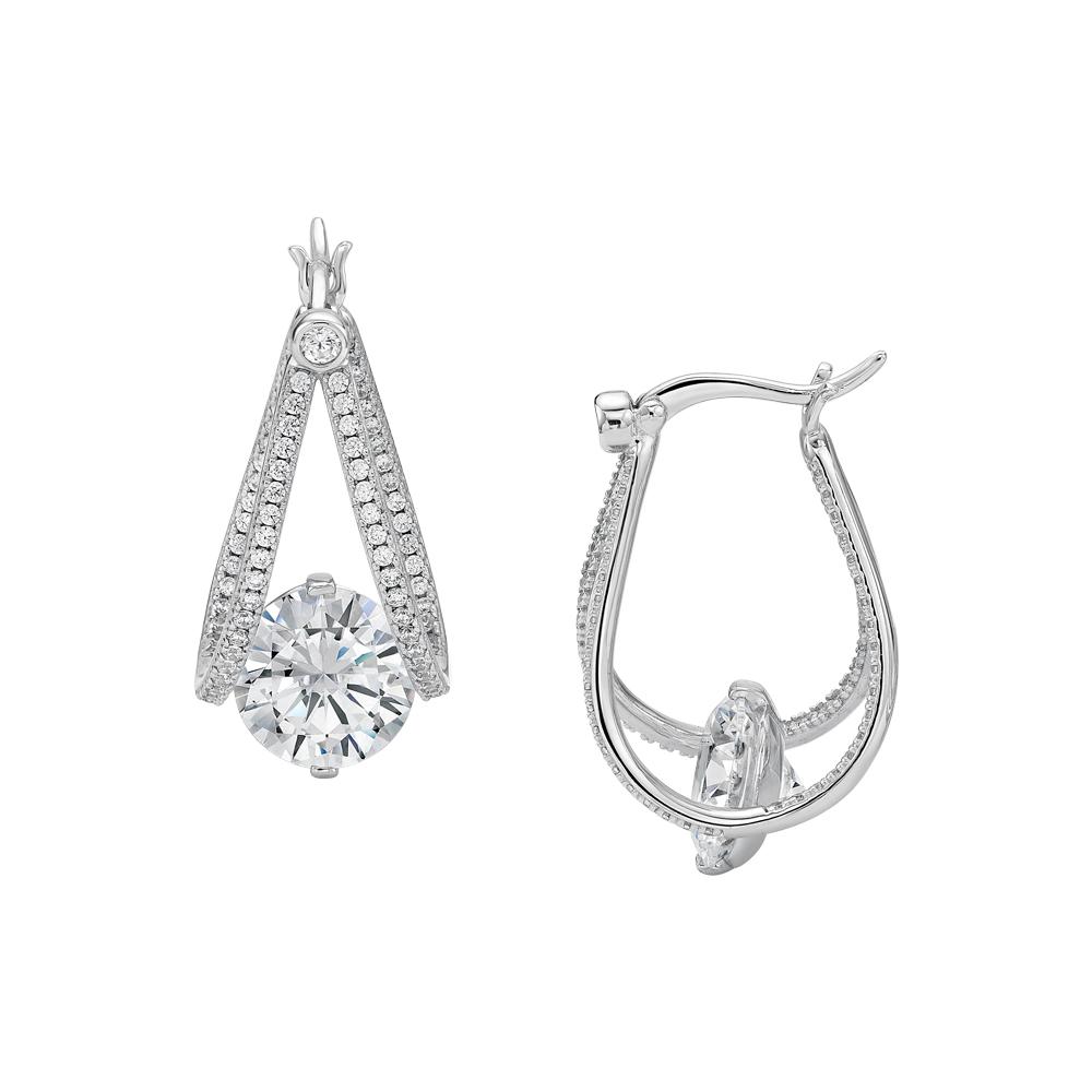 Round Brilliant drop earrings with 6.32 carats* of diamond simulants in sterling silver